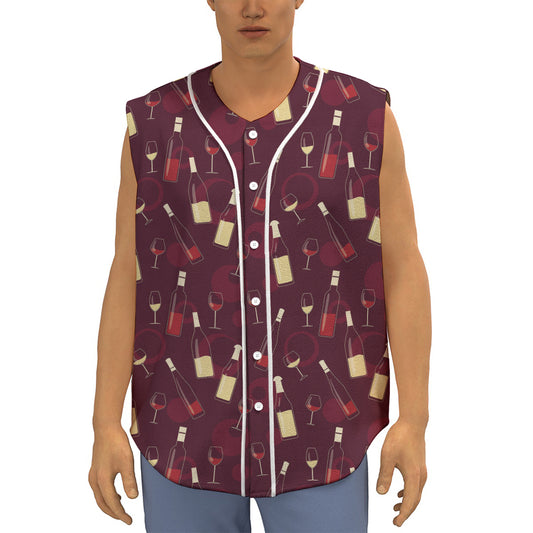 Glasses And Bottles Of Wine Print Sleeveless Baseball Jersey