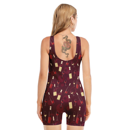 Glasses And Bottles Of Wine Print Sleeveless One Piece Swimsuit