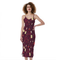 Glasses And Bottles Of Wine Print Slim Fit Midi Cami Dress
