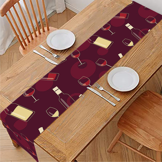Glasses And Bottles Of Wine Print Table Runner