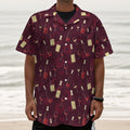 Glasses And Bottles Of Wine Print Textured Short Sleeve Shirt