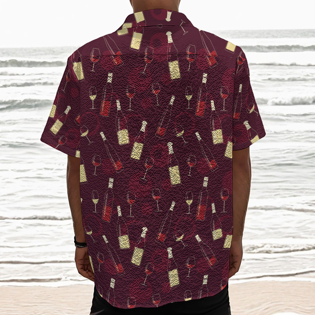 Glasses And Bottles Of Wine Print Textured Short Sleeve Shirt