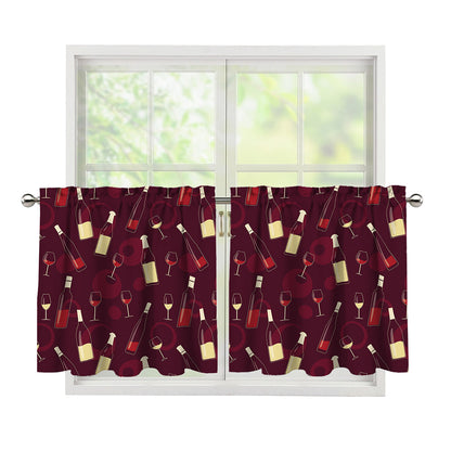 Glasses And Bottles Of Wine Print Tier Curtains