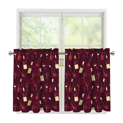 Glasses And Bottles Of Wine Print Tier Curtains