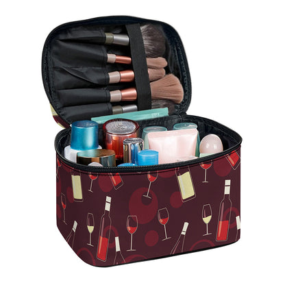 Glasses And Bottles Of Wine Print Travel Makeup Bag