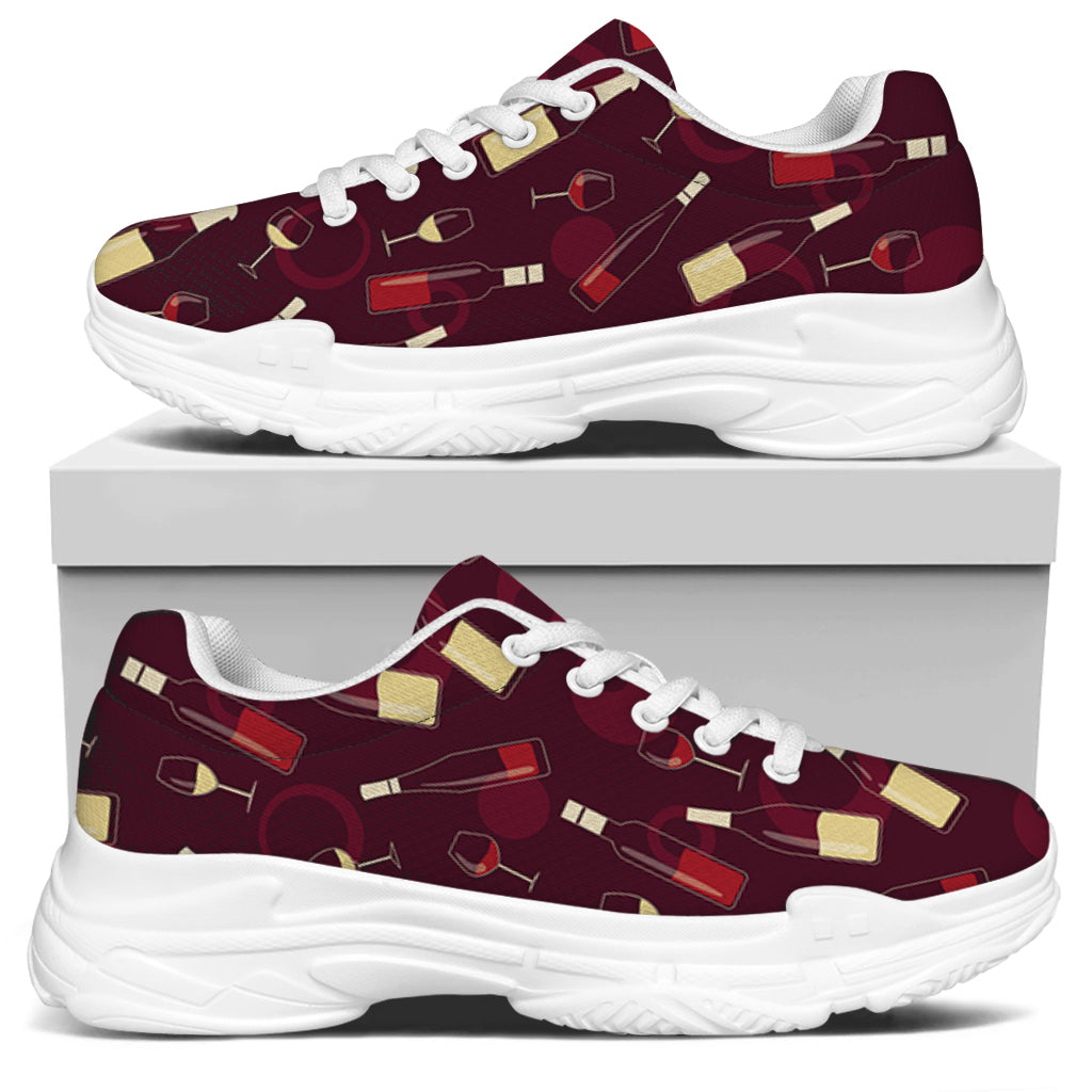Glasses And Bottles Of Wine Print White Chunky Shoes