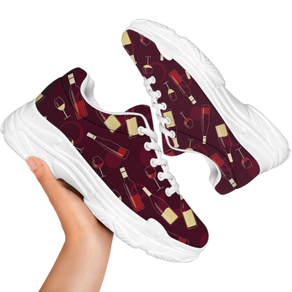 Glasses And Bottles Of Wine Print White Chunky Shoes
