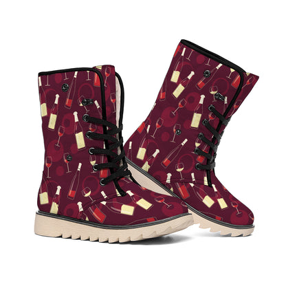 Glasses And Bottles Of Wine Print Winter Boots