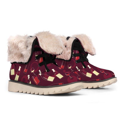Glasses And Bottles Of Wine Print Winter Boots