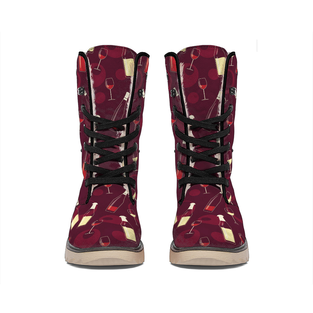 Glasses And Bottles Of Wine Print Winter Boots