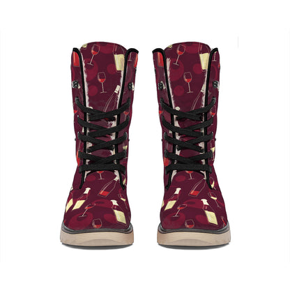 Glasses And Bottles Of Wine Print Winter Boots