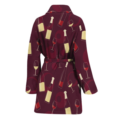 Glasses And Bottles Of Wine Print Women's Bathrobe
