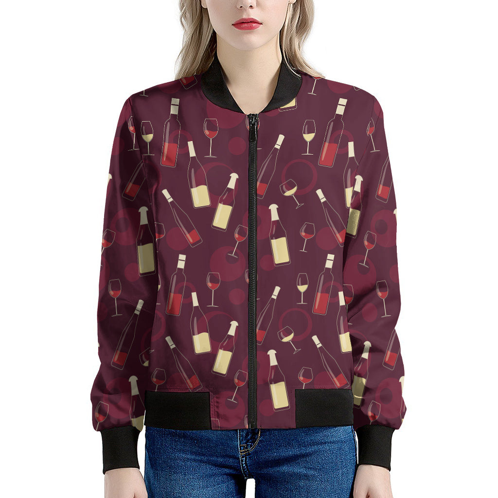 Glasses And Bottles Of Wine Print Women's Bomber Jacket