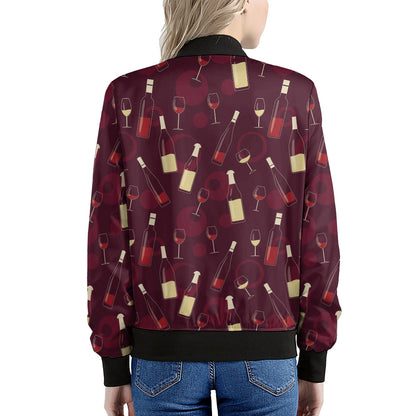 Glasses And Bottles Of Wine Print Women's Bomber Jacket