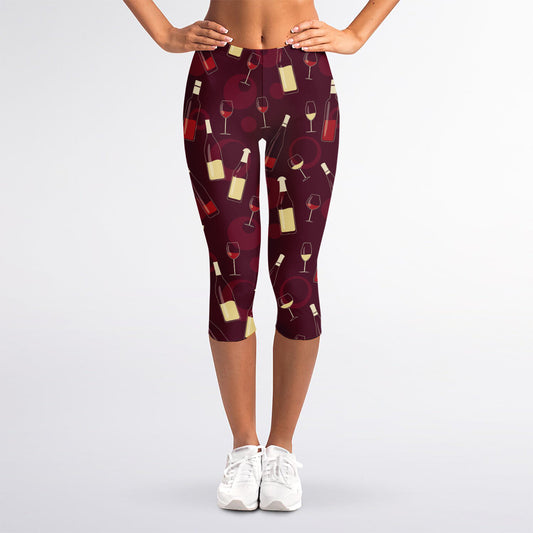 Glasses And Bottles Of Wine Print Women's Capri Leggings