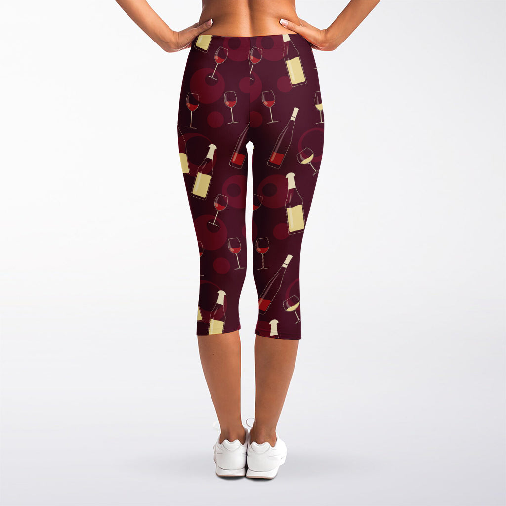 Glasses And Bottles Of Wine Print Women's Capri Leggings