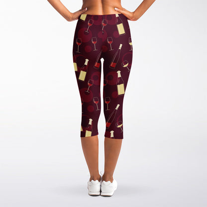 Glasses And Bottles Of Wine Print Women's Capri Leggings