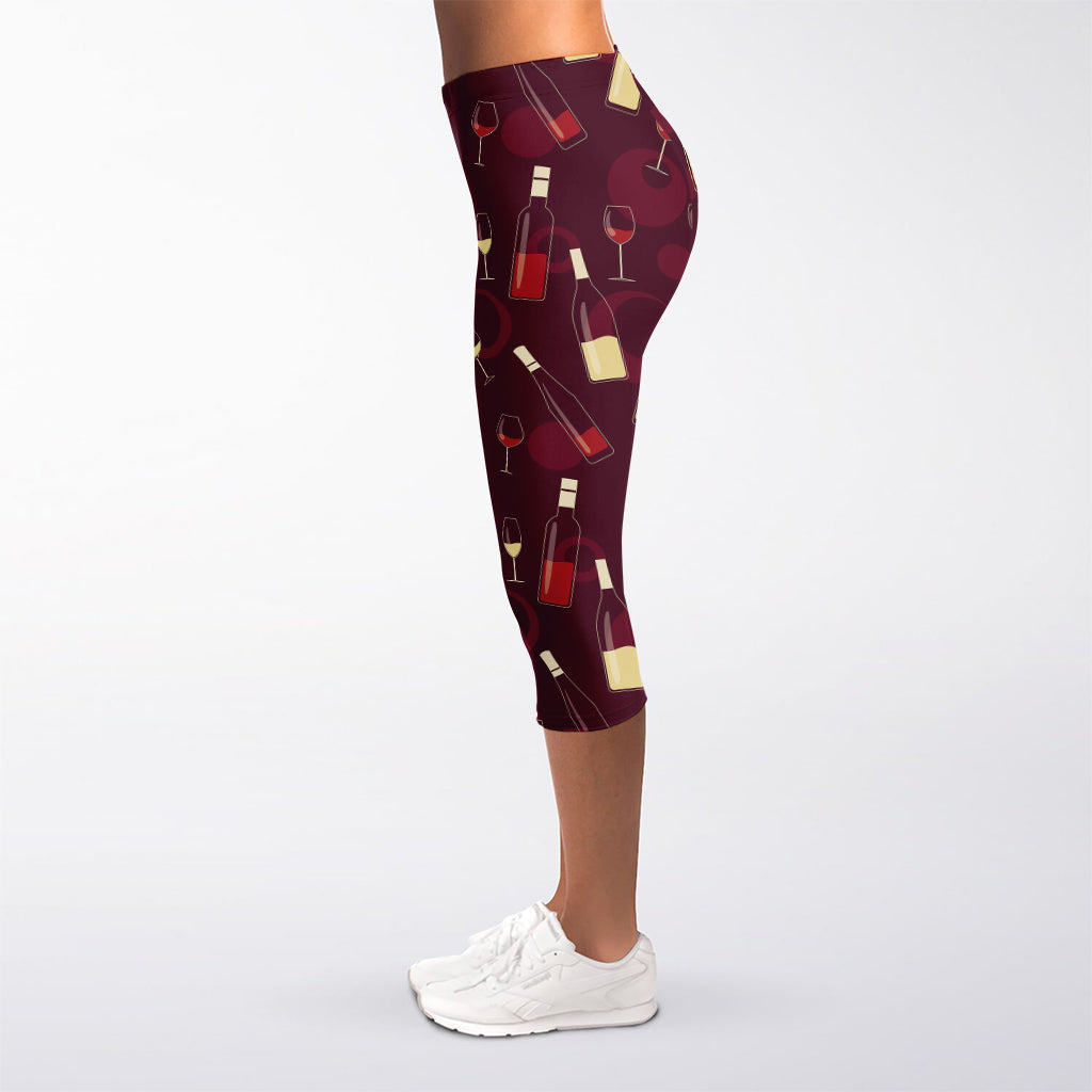 Glasses And Bottles Of Wine Print Women's Capri Leggings