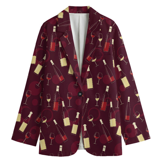 Glasses And Bottles Of Wine Print Women's Cotton Blazer