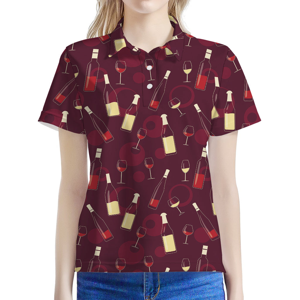 Glasses And Bottles Of Wine Print Women's Polo Shirt
