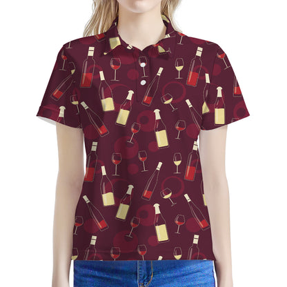 Glasses And Bottles Of Wine Print Women's Polo Shirt