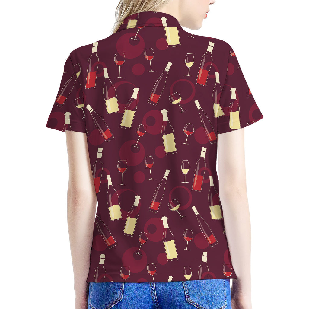 Glasses And Bottles Of Wine Print Women's Polo Shirt
