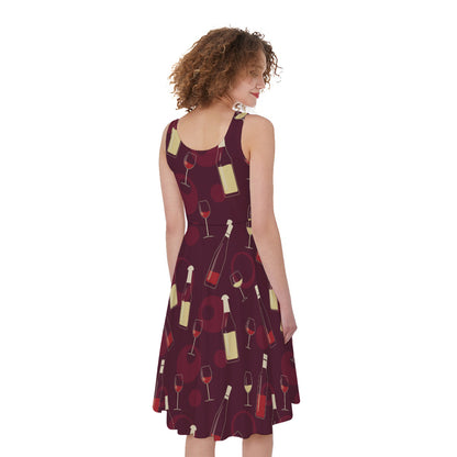 Glasses And Bottles Of Wine Print Women's Sleeveless Dress