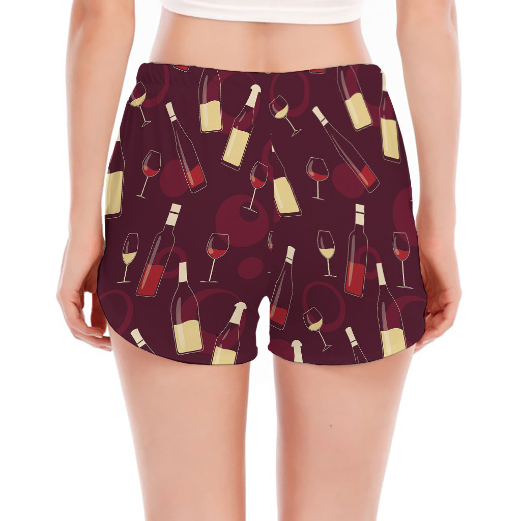 Glasses And Bottles Of Wine Print Women's Split Running Shorts