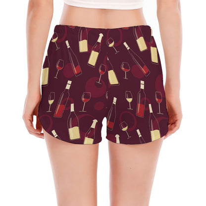 Glasses And Bottles Of Wine Print Women's Split Running Shorts