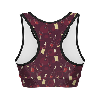 Glasses And Bottles Of Wine Print Women's Sports Bra