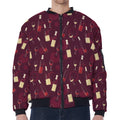 Glasses And Bottles Of Wine Print Zip Sleeve Bomber Jacket