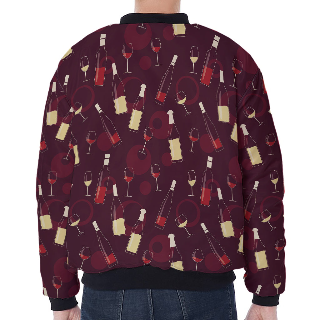 Glasses And Bottles Of Wine Print Zip Sleeve Bomber Jacket