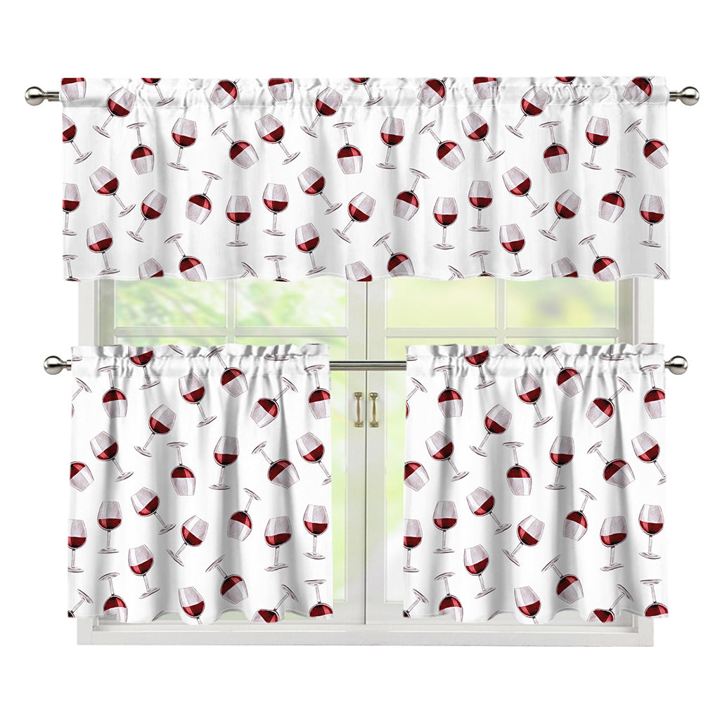 Glasses Of Wine Pattern Print 3 Piece Kitchen Curtains