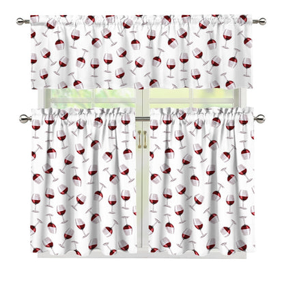 Glasses Of Wine Pattern Print 3 Piece Kitchen Curtains