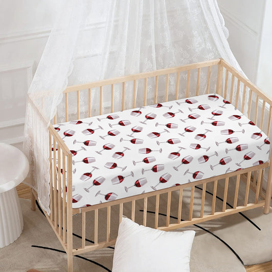 Glasses Of Wine Pattern Print Baby Crib Sheet