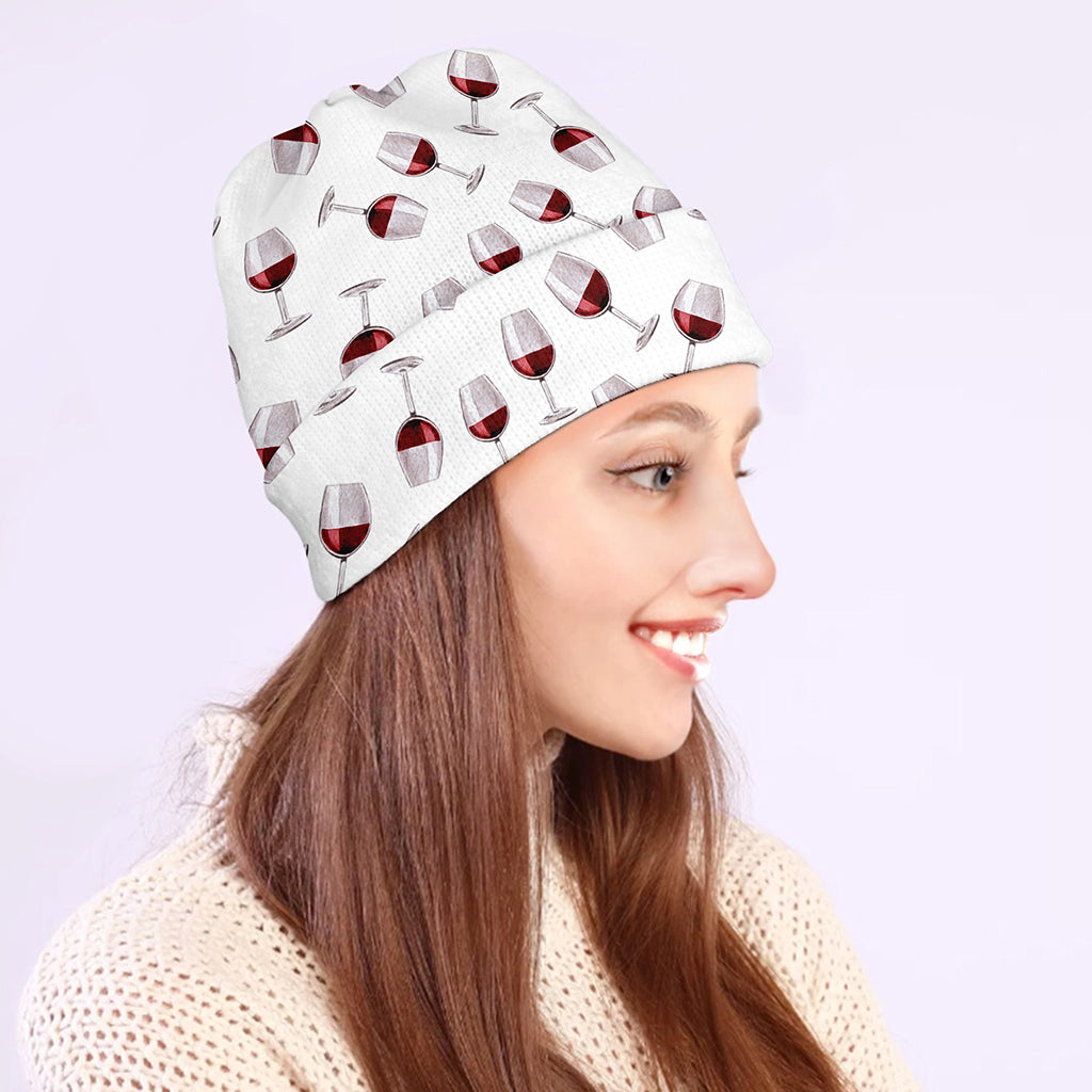 Glasses Of Wine Pattern Print Beanie