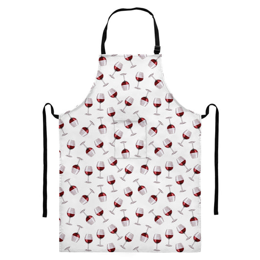 Glasses Of Wine Pattern Print Bib Apron With Pocket