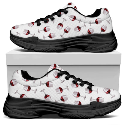 Glasses Of Wine Pattern Print Black Chunky Shoes