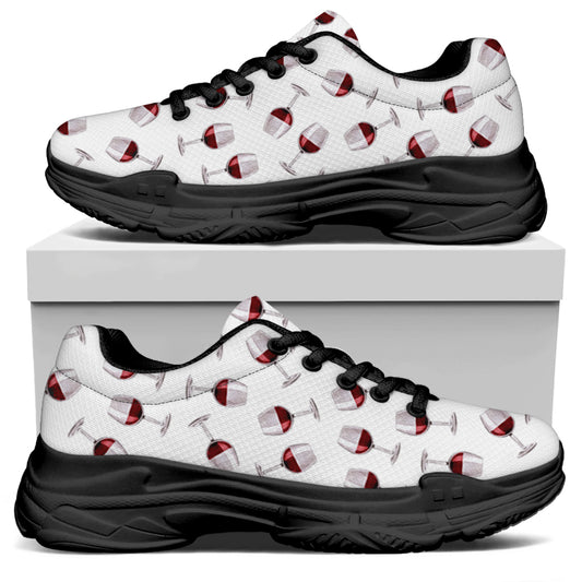 Glasses Of Wine Pattern Print Black Chunky Shoes
