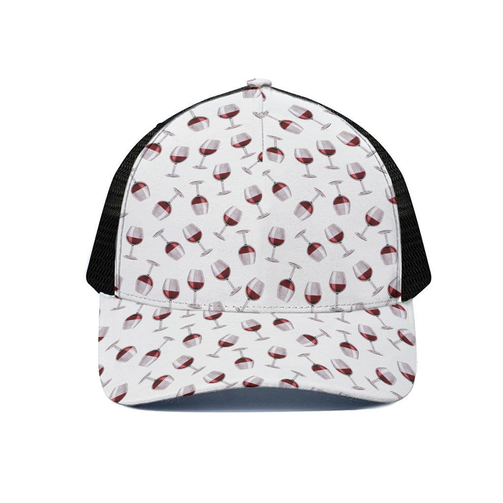 Glasses Of Wine Pattern Print Black Mesh Trucker Cap