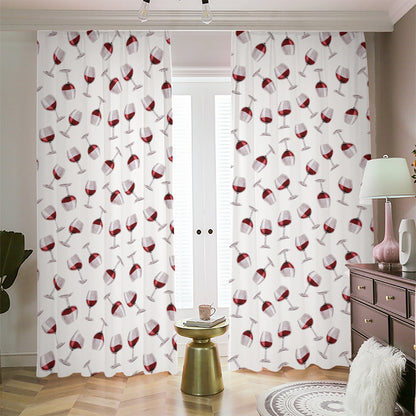 Glasses Of Wine Pattern Print Blackout Pencil Pleat Curtains