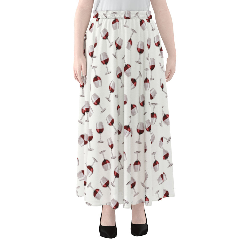 Glasses Of Wine Pattern Print Chiffon Maxi Skirt