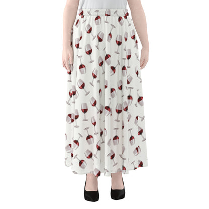 Glasses Of Wine Pattern Print Chiffon Maxi Skirt