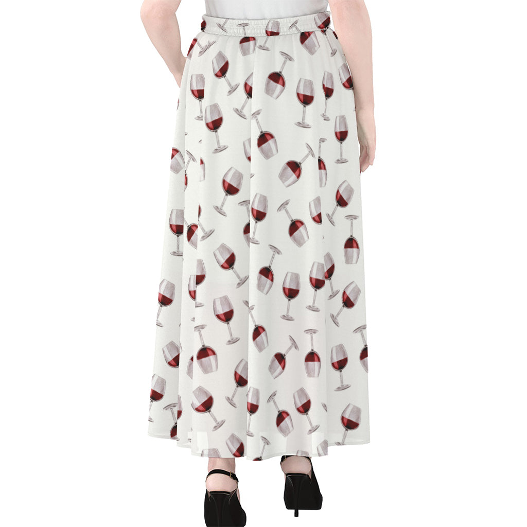 Glasses Of Wine Pattern Print Chiffon Maxi Skirt