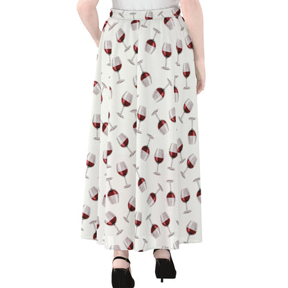 Glasses Of Wine Pattern Print Chiffon Maxi Skirt