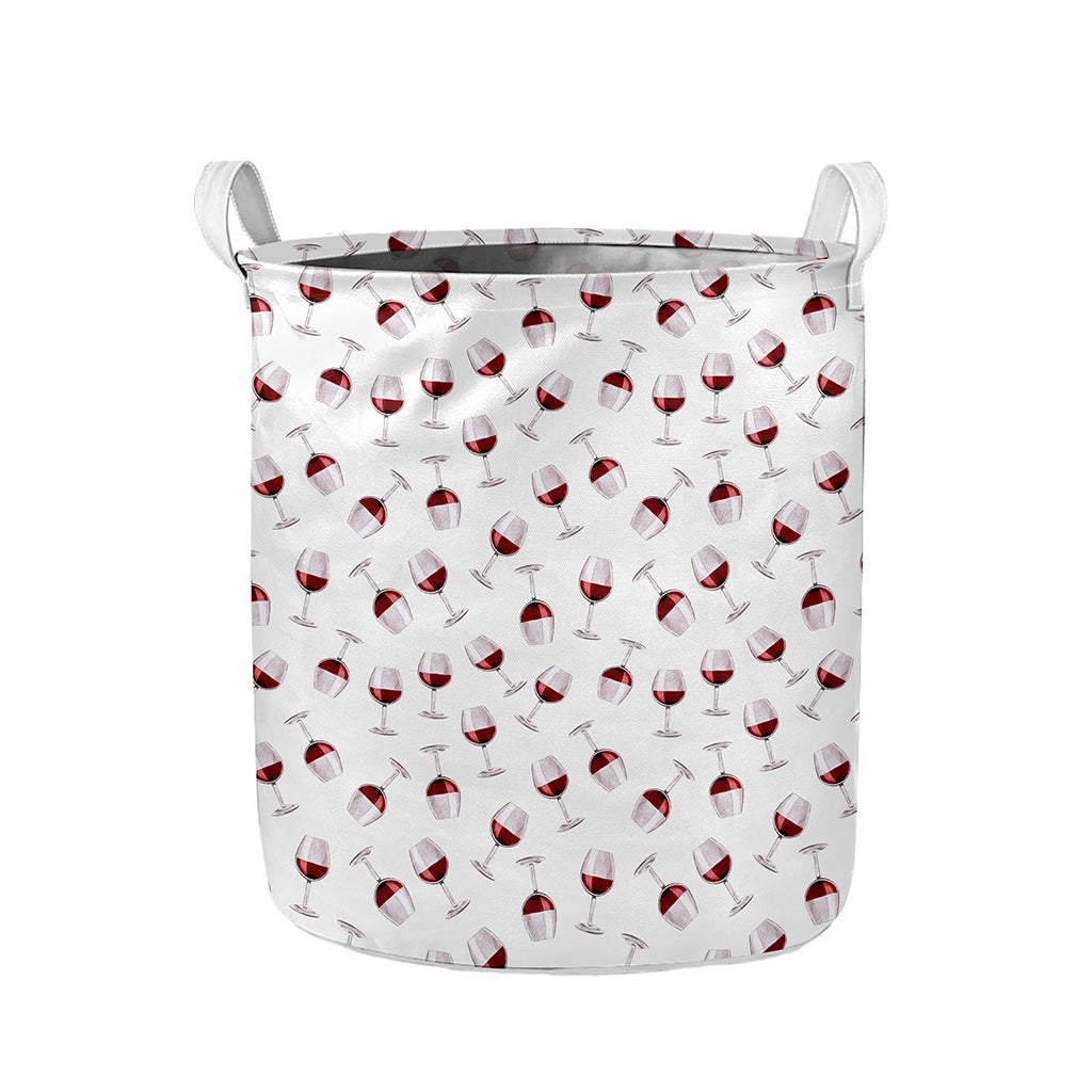 Glasses Of Wine Pattern Print Collapsible Laundry Basket