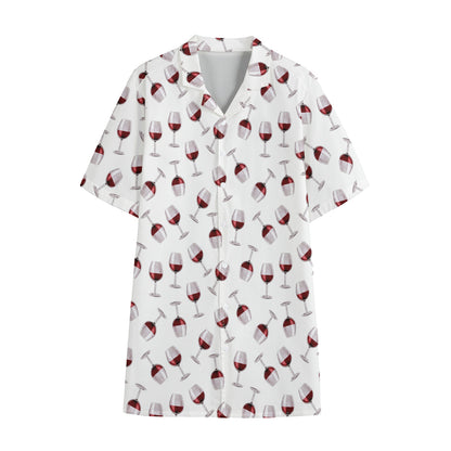 Glasses Of Wine Pattern Print Cotton Hawaiian Shirt