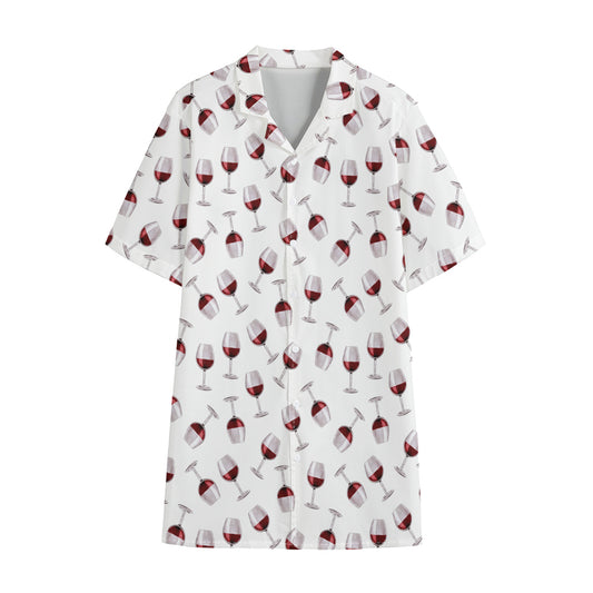 Glasses Of Wine Pattern Print Cotton Hawaiian Shirt