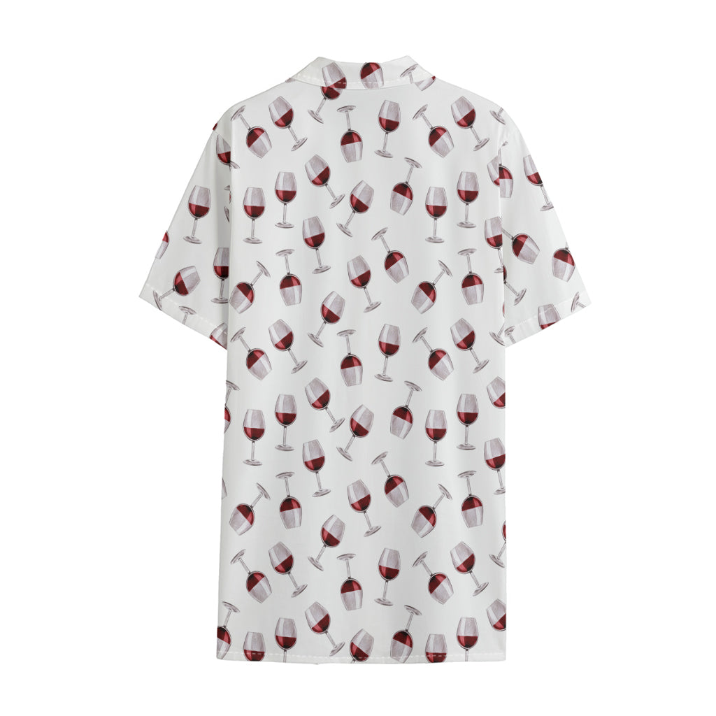 Glasses Of Wine Pattern Print Cotton Hawaiian Shirt