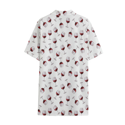 Glasses Of Wine Pattern Print Cotton Hawaiian Shirt